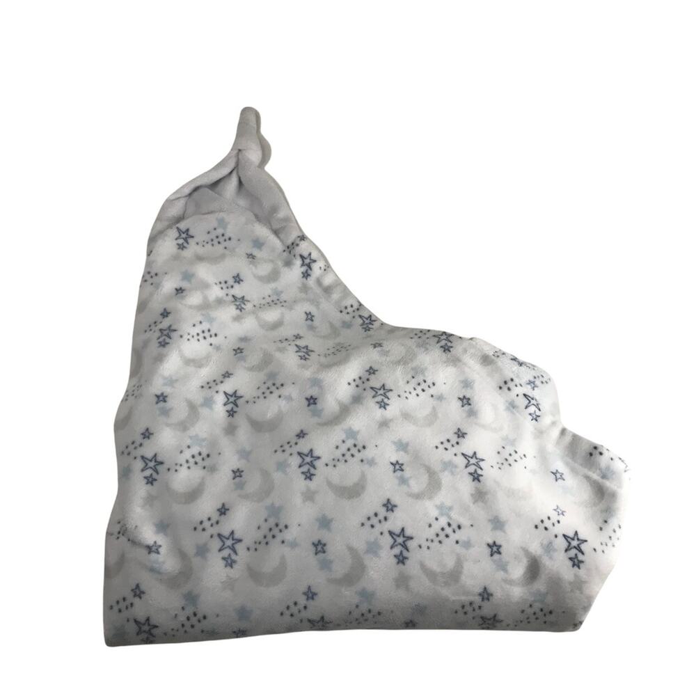 Piccolo Bambino White Blue Shooting Star Moon Baby Blanket Lovey Knotted Corner